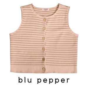 Blu Pepper Striped Knit Button-Front Sweater Vest – Size L
